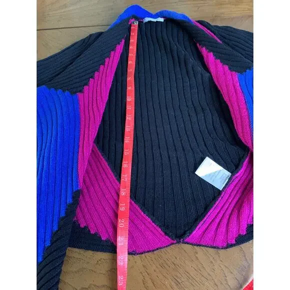 Alberto Makali Color Block Asymmetrical Wrap Sweater Cobalt Blue Black Magenta L - Picture 6 of 8